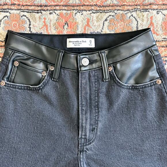Abercrombie & Fitch The Dad Faux Leather High-Rise Denim Shorts - Picture 4 of 11